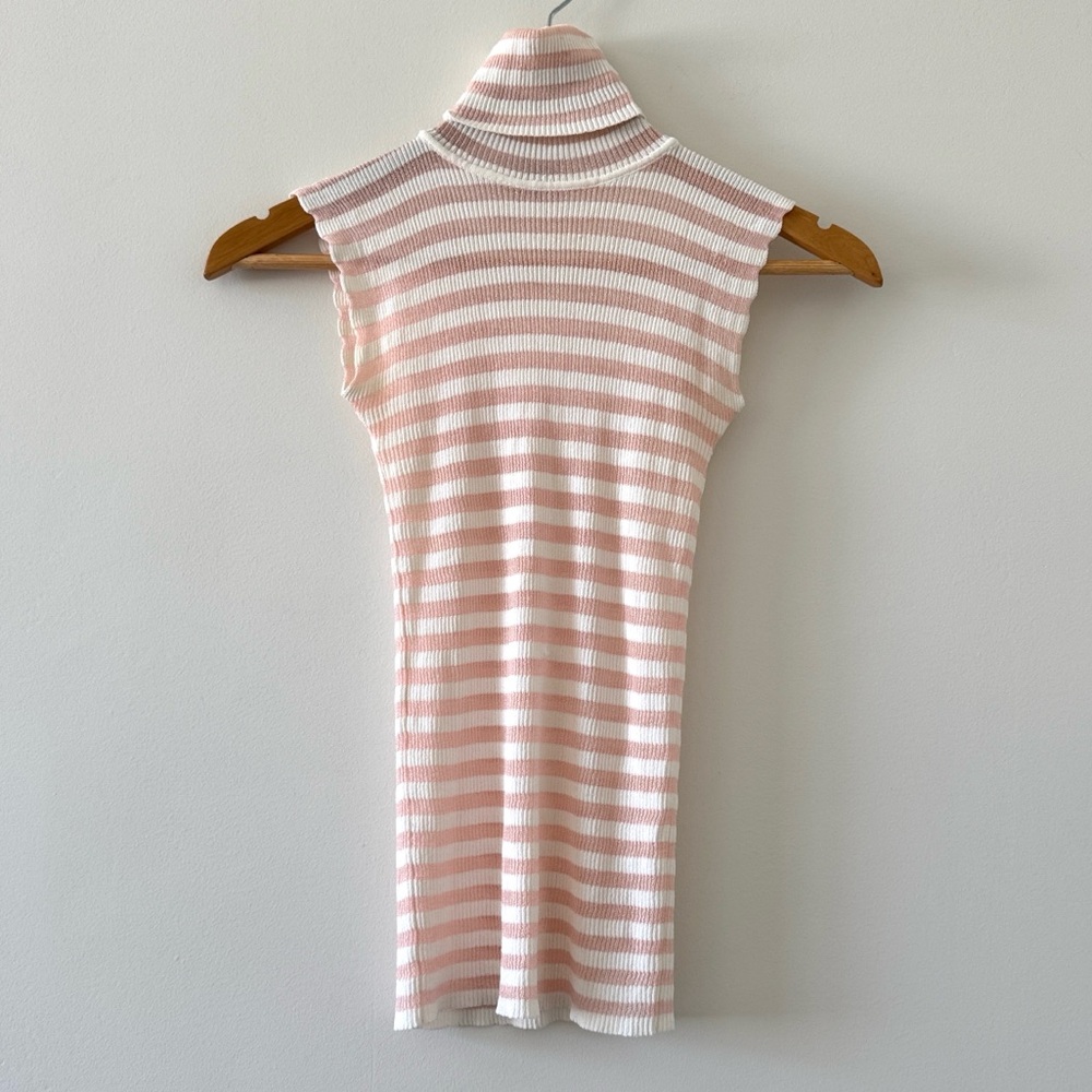 Emporio Armani Y2K Silk Blend Turtleneck Knit Pink Stripe Made in Italy